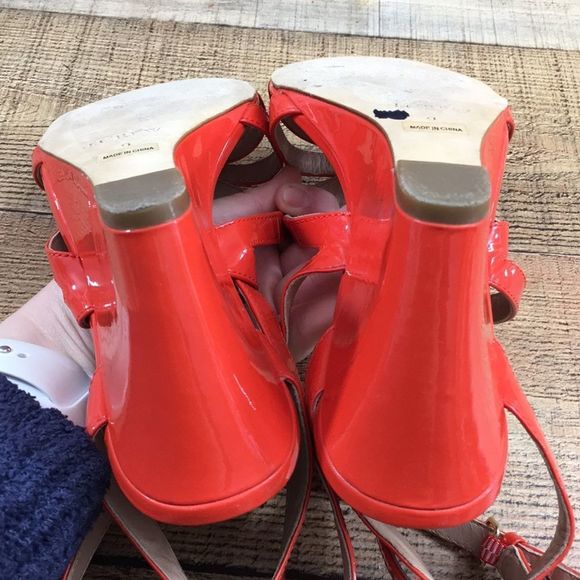 J. Crew Marci Patent Leather Strappy Wedge Sandals Orange Womens 9 - Picture 12 of 12